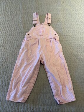Toddler Girl’s Vintage Oshkosh Pink Railroad Stripe Overalls
